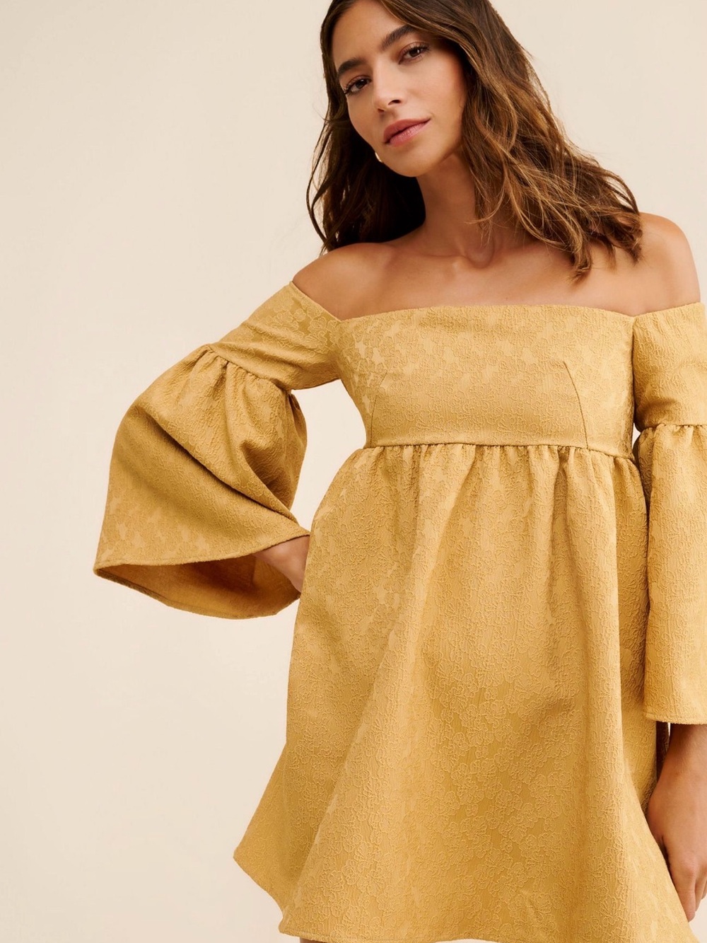 Anthropology Textured off-Shoulder Babydoll Dress
